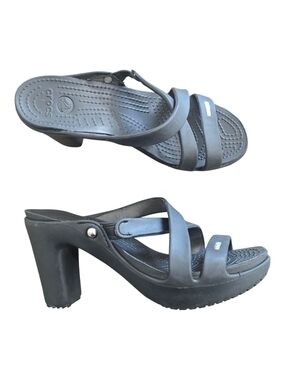 Crocs Cyprus IV Comfort Platform Block Heels Strappy Sandals Black Size 8 Resort